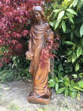 Engel met bloemen - stenen beeld - 105 cm - oxide - antiek